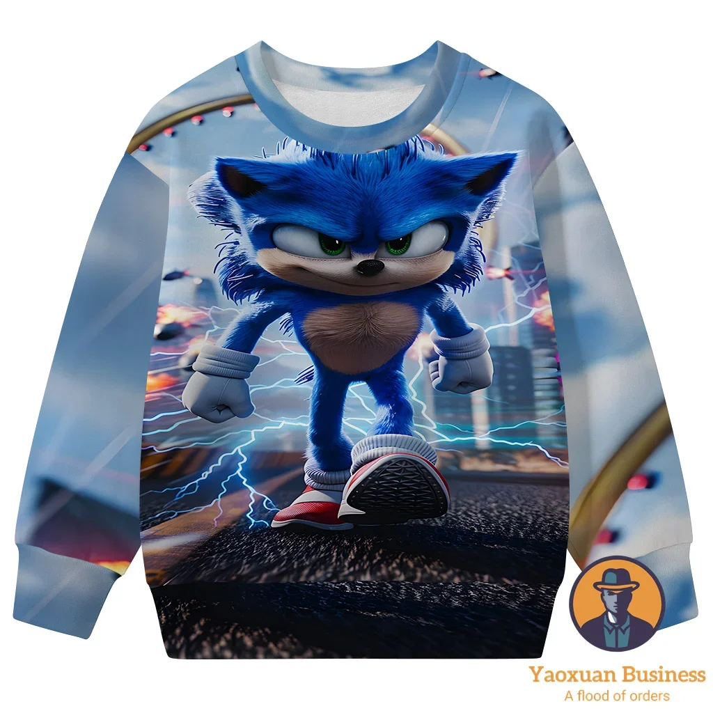 

Best Selling 3D 2025 Sonic Crew Neck Sweatshirt Kids Teens Boys Girls Cartoon Print New Autumn Winter Trendy Hot Fashion