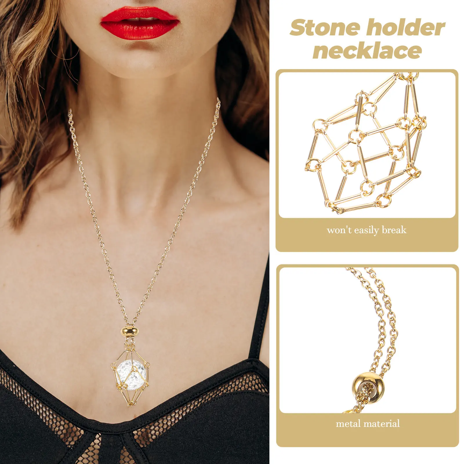 

Stone Holder Copper Necklace Hollow Crystal Pendant Cage Elegant Jewelry Display DIY Crystal Bead Holder Necklace Accessories