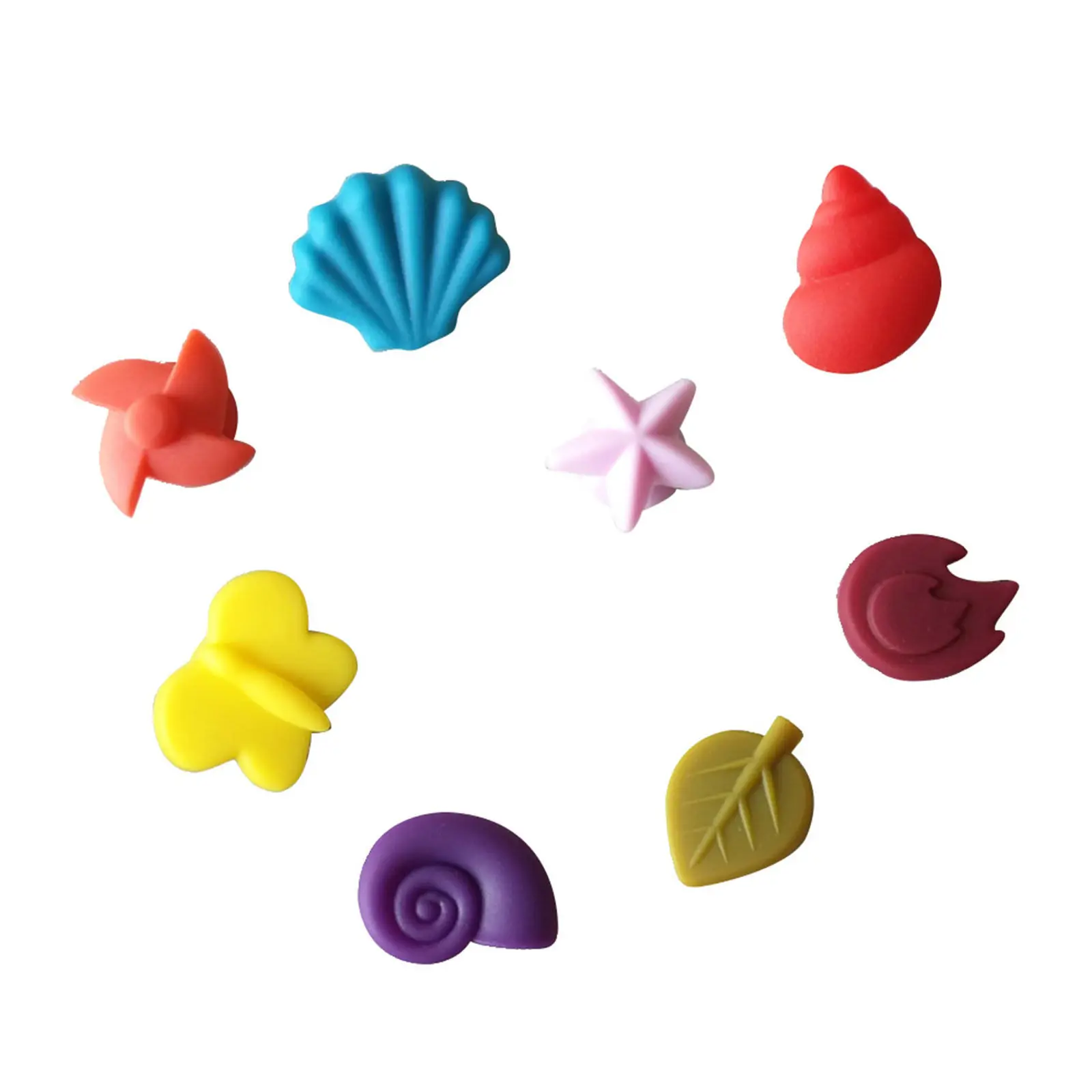 8Pcs Reusable Silicone Drink Markers Suction Cup Wine Glass Identifiers for Windows Mirrors Smooth Surfaces Leaf Conch Designs