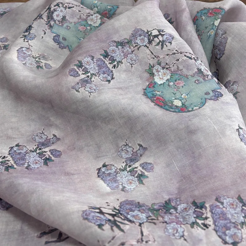 

1 ярд, высококачественная ткань рами, ваза с цветочным принтом, телес, высококачественное платье, ткани Cheongsam для материала