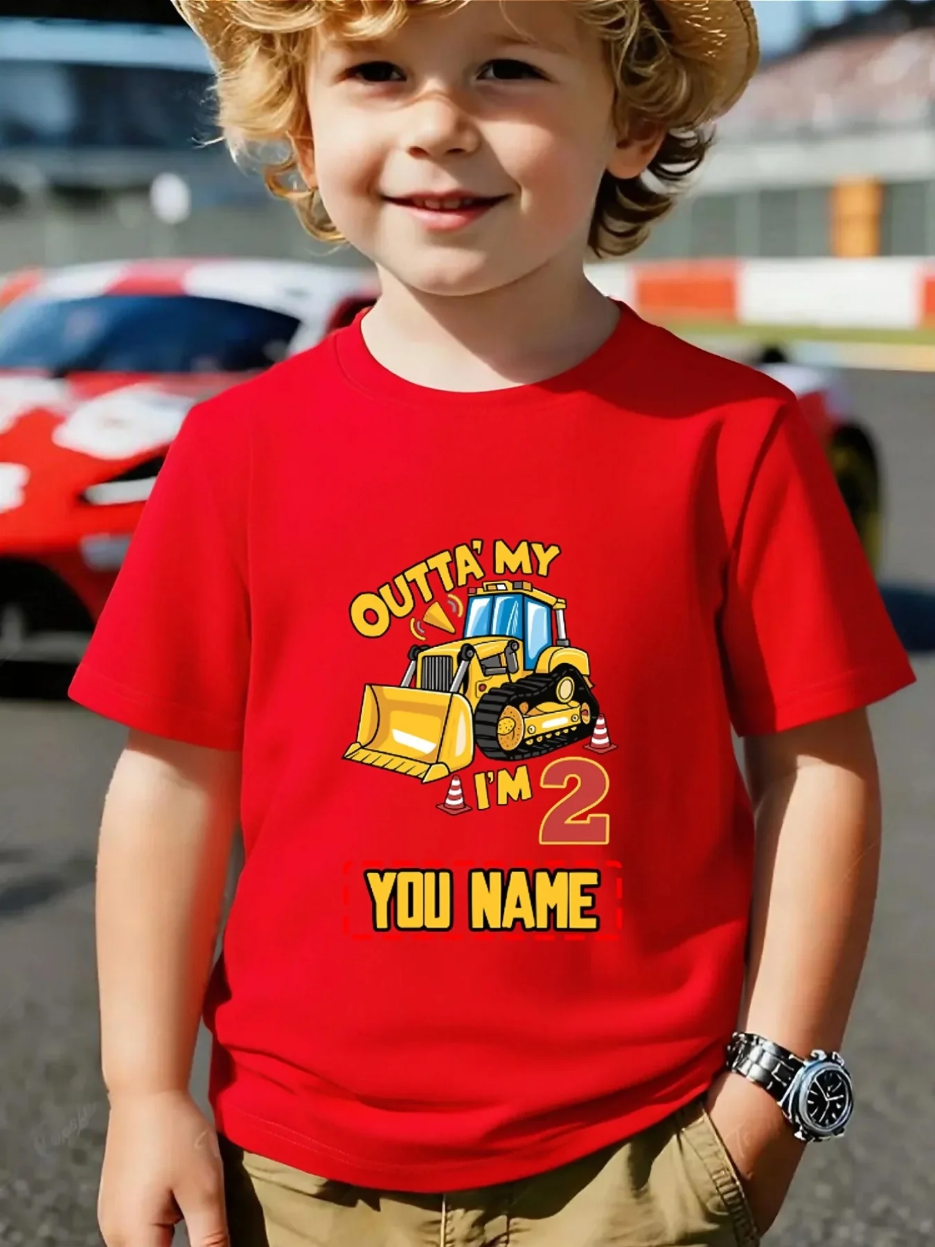Lovely Personalized Name Two Years Old Truck Graphic Family Matching T Shirts Boys Girls Parent Child Daily Wear Cotton Tops