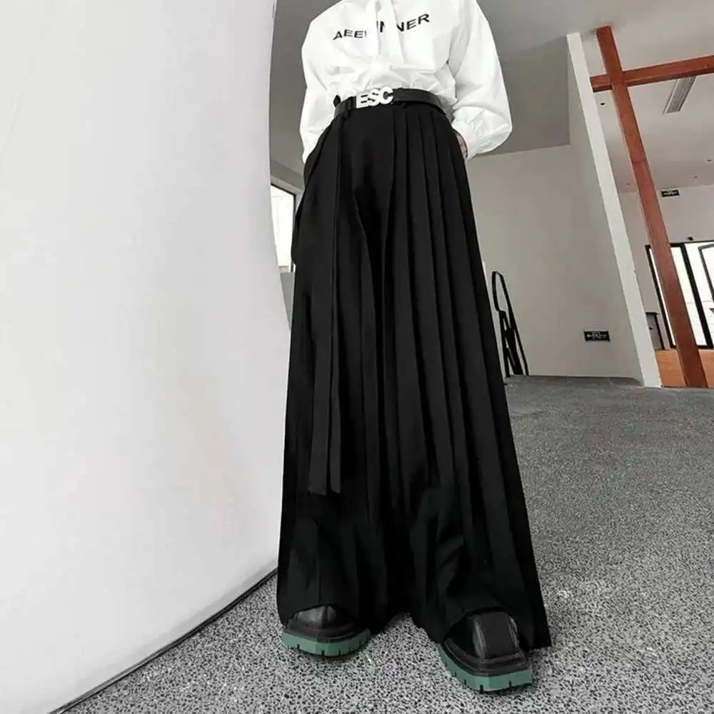 Men's New Pants Ibbon Spring Double Culottes Samurai Hakama Mens Pleated Campus Pants Old Money Men's Wear 2025