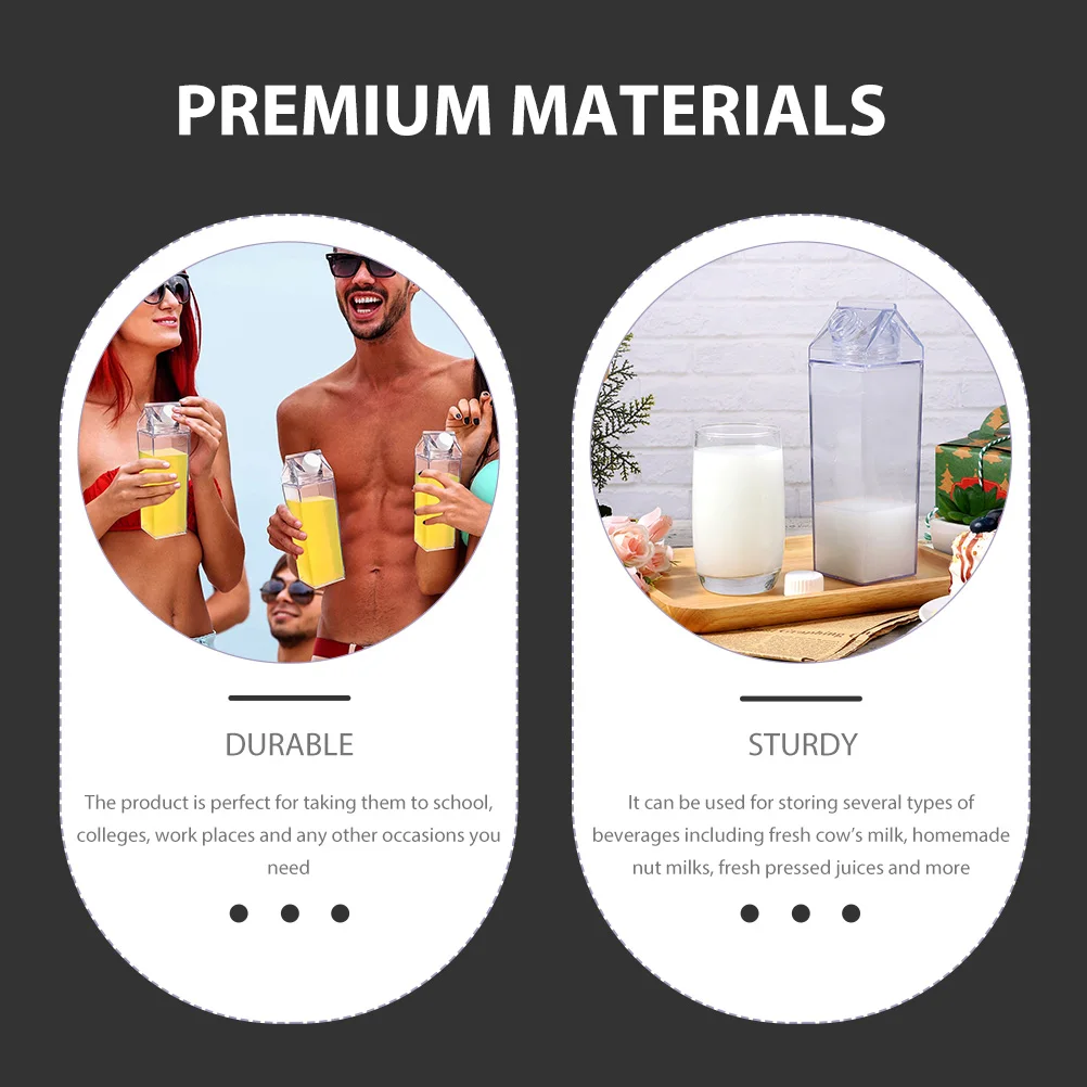 

3pcs Transparent Reusable Milk Bottles Plastic Clear Juice Containers with Caps for School Work Travel Storage Creative