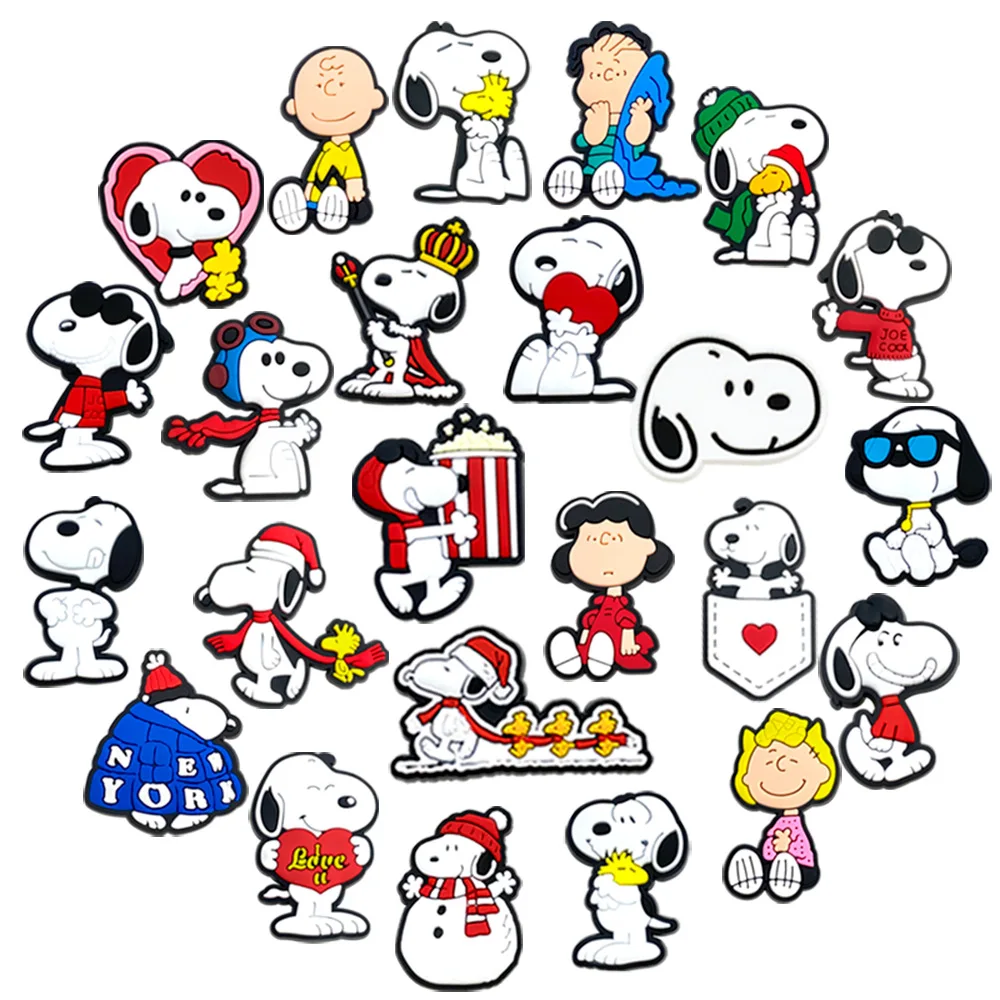 24Pcs Cute Cartoon Snoopy Series Shoe Charms For Clogs Sandals Decoration Slippers Accessories For Children Girls Party Gifts