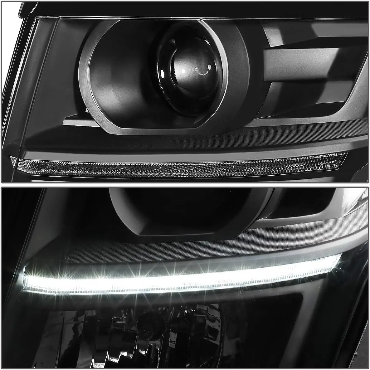 LED DRL Projector Headlights Pair Compatible with 2015-2020 Tahoe Suburban & 2016-2019 Suburban 3500HD, Black/Clear Housing