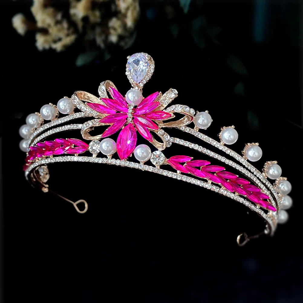 

Pearl Bow Crown Rhinestones Bridal Headband Headpiece Fashion Wedding Accessories Women Party Hats Birthday Tiara