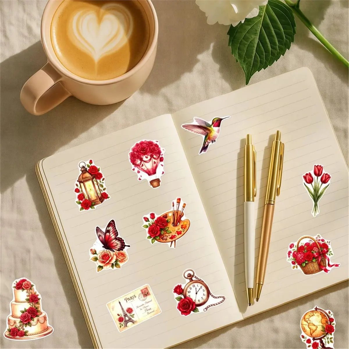 2026 New Tool 50PCS Vintage Rose Stickers Waterproof Floral Vinyl Decals for Scrapbook Journal DIY Craft Romantic Decor