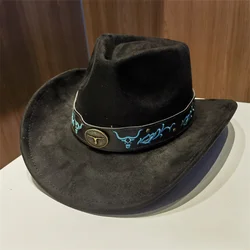 Hats for Women Man Hat Cowboy Hat Western Cowgirl Solid Casual Belt Jazz Outdoor Wedding Decorate Fedoras Suede Шапка Женская