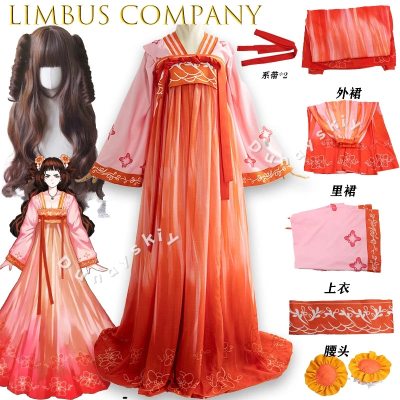 Limbus Company Xue Baochai Cosplay Costume Wig Dress Women Chinese Tang Dynasty Vintage Hanfu Red Green Pink Hanfu Party Dress view 2