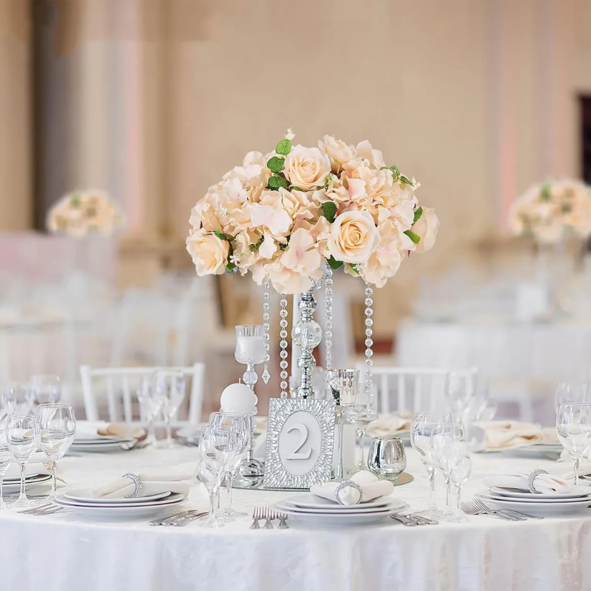 2 كرات زهور لحفلات الزفاف المركزية، باقة ترتيب كرات الزهور الاصطناعية الكبيرة بقطر 14.2 بوصة #5