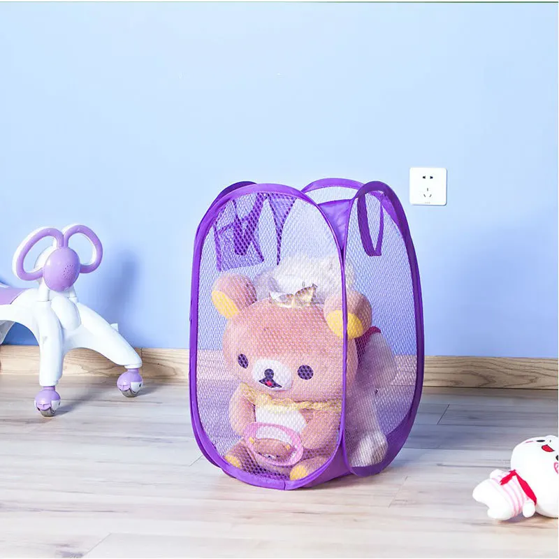 سلة غسيل شبكية قابلة للطي ملابس محمولة تعيق لسهولة الغسيل وتخزين الملابس القذرة الجوارب اللعب أشتات #4