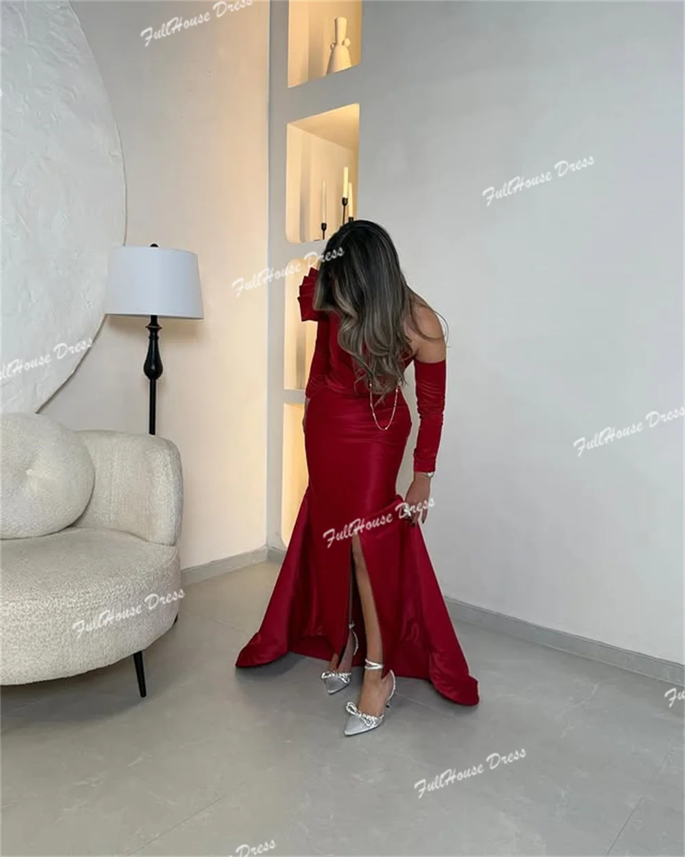 Vestido de noche liso de un hombro, sencillo, hecho a medida, tubo Sexy hasta el suelo, vestido de fiesta con volantes y tren, vestidos de fiesta