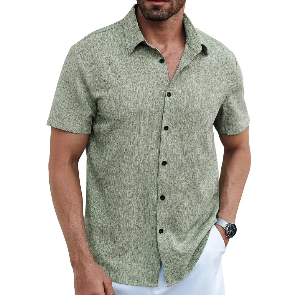 Men Summer Button-up Shirt Short Sleeve Turndown Collar Shirt Casual Loose Fit Holiday Shirt for Beach Vacation Street