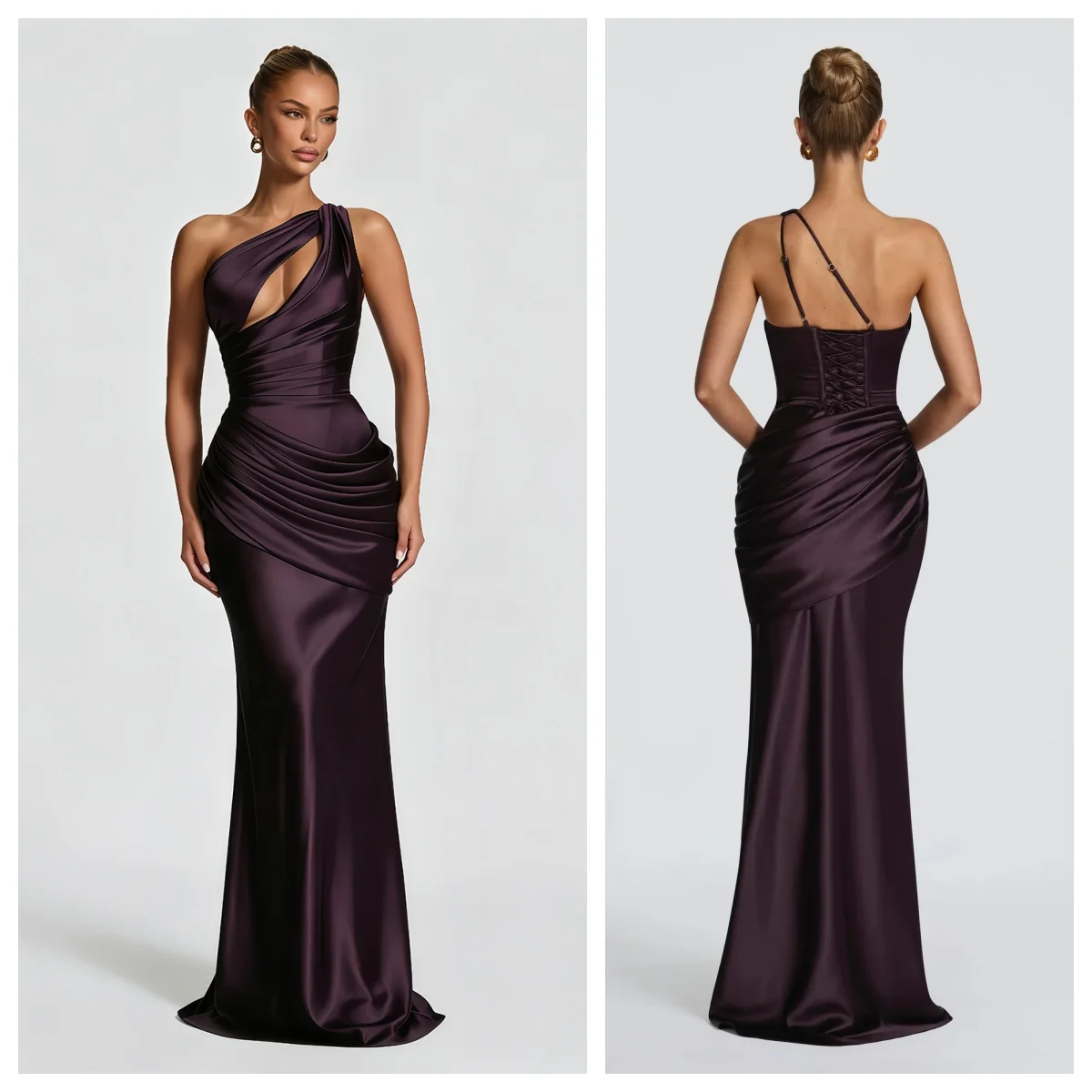 

Chic Satin Pleated Corset Mermaid Dresses Elegant Patchwork Skew Collar High Waist Bodycon Evening Cocktail Prom Vestidos