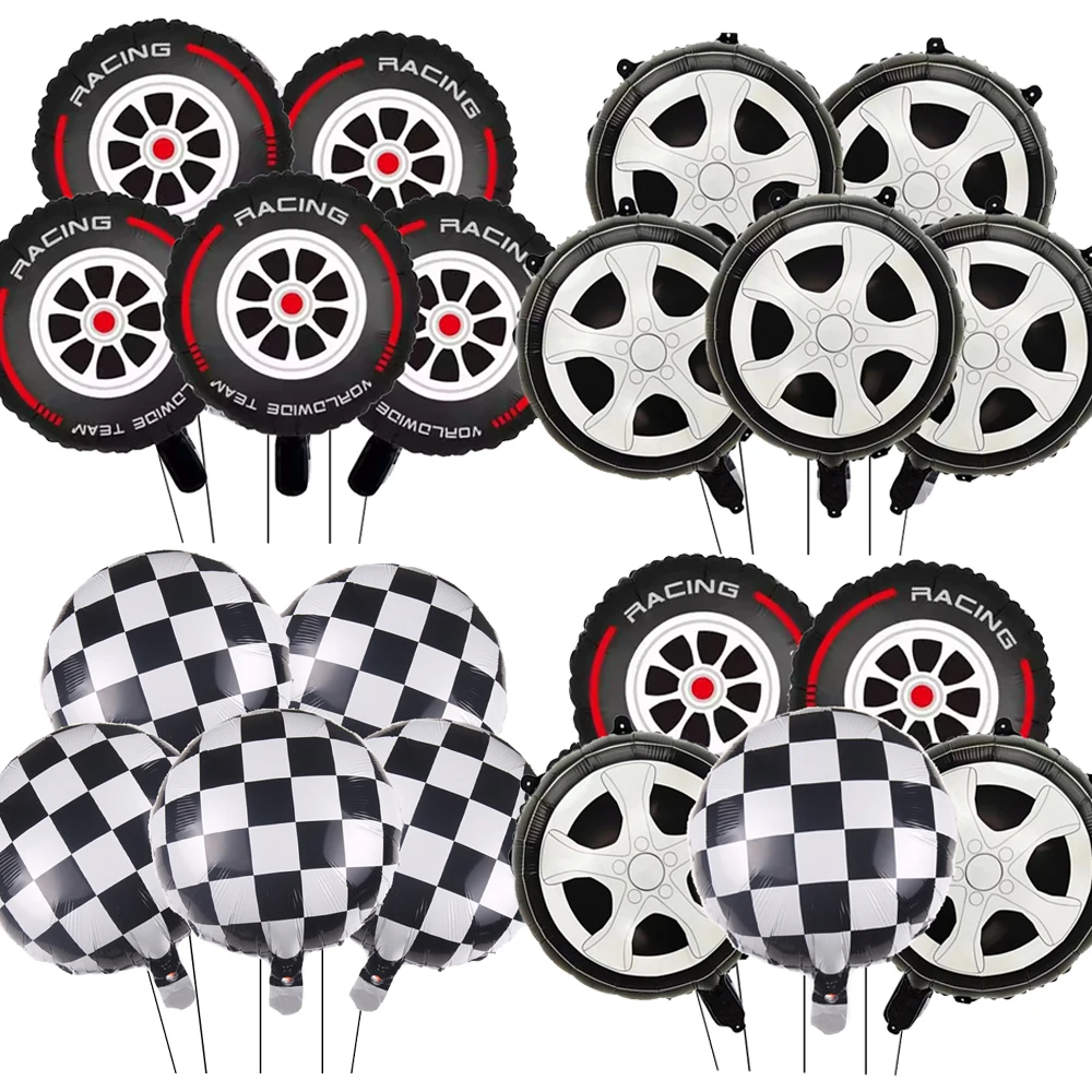 Racing Car 18in Foil Ballon Party Supplies Black White Checkered Car Wheel Children Birthday DIY Gifts Party Decoration Festivel