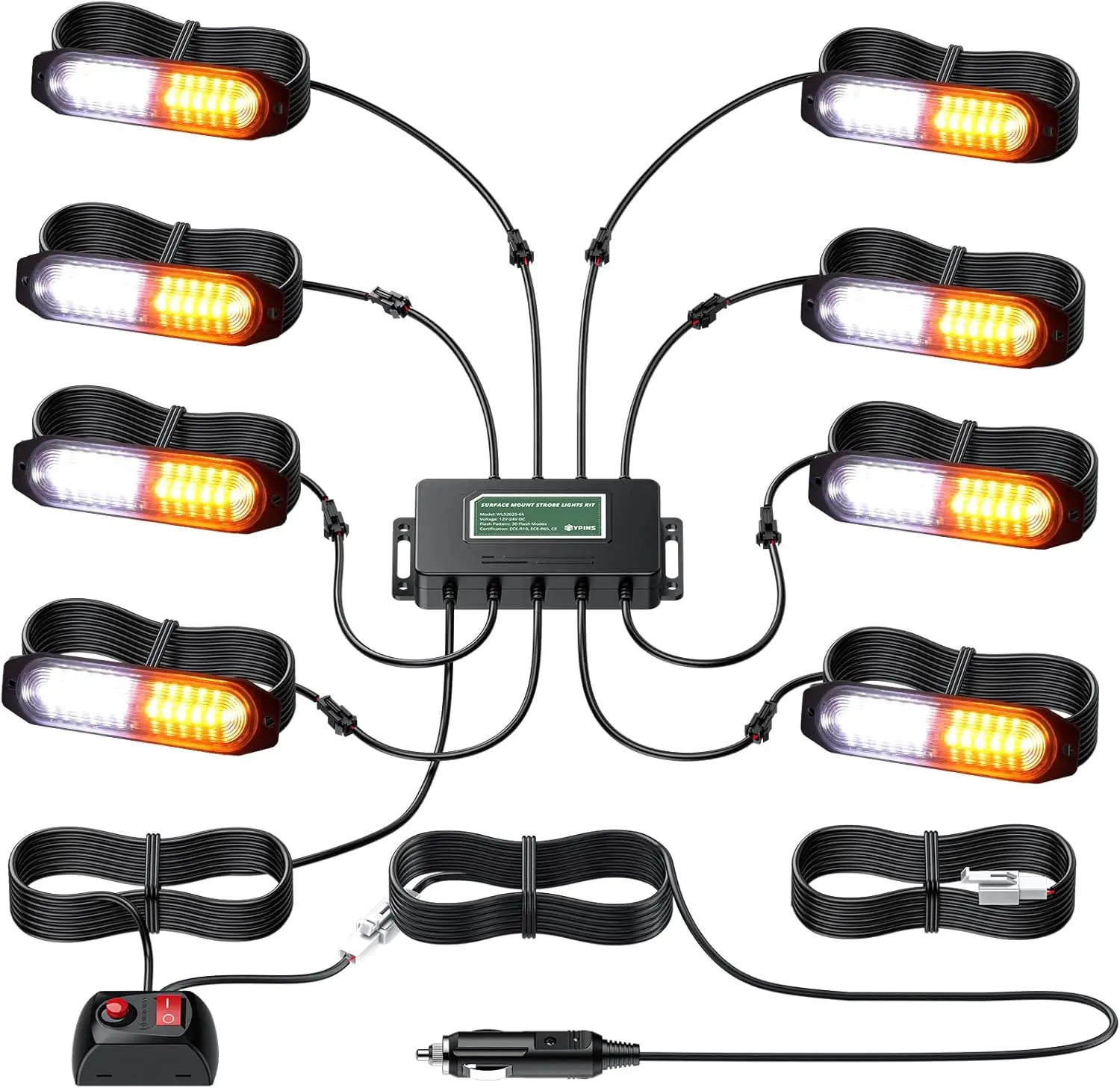 LED Surface Mount Strobe Lights Kit,8pcs Surface Mount Emergency Warning Flashing Strobe Lights,30 Strobe Mode,Memory Function