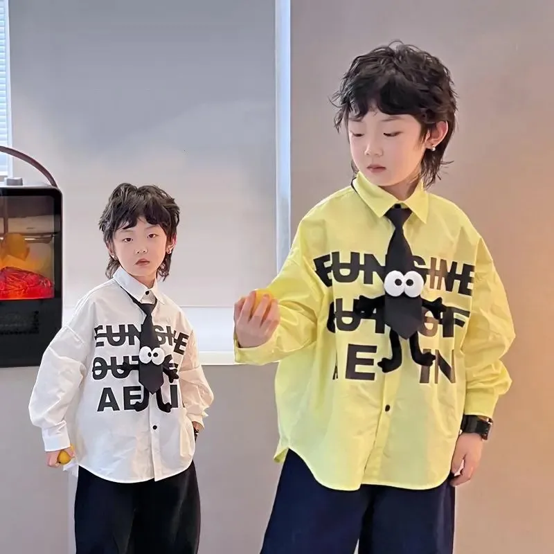 

90-170cm Children's Shirts New Boys Letter Long Sleeve Baby Academy Style Cotton Shirt Spring Autumn Clothes Teen Boy Outerwear