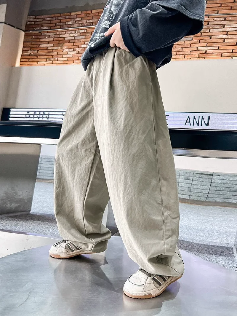 Boys Work Pants Spring Kids Thin Straight Trousers Autumn Fashion Wide-leg Pants Teen Casual Loose Simple Sweatpants 5-14 Years