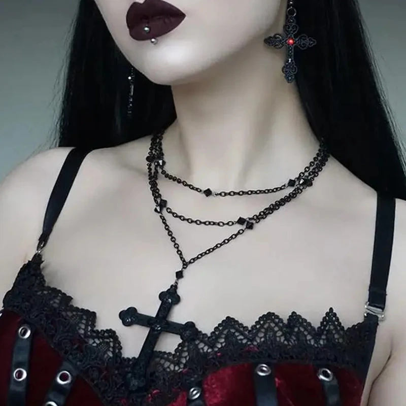 New Halloween Black Cross Gothic Necklace Clothing Jewelry