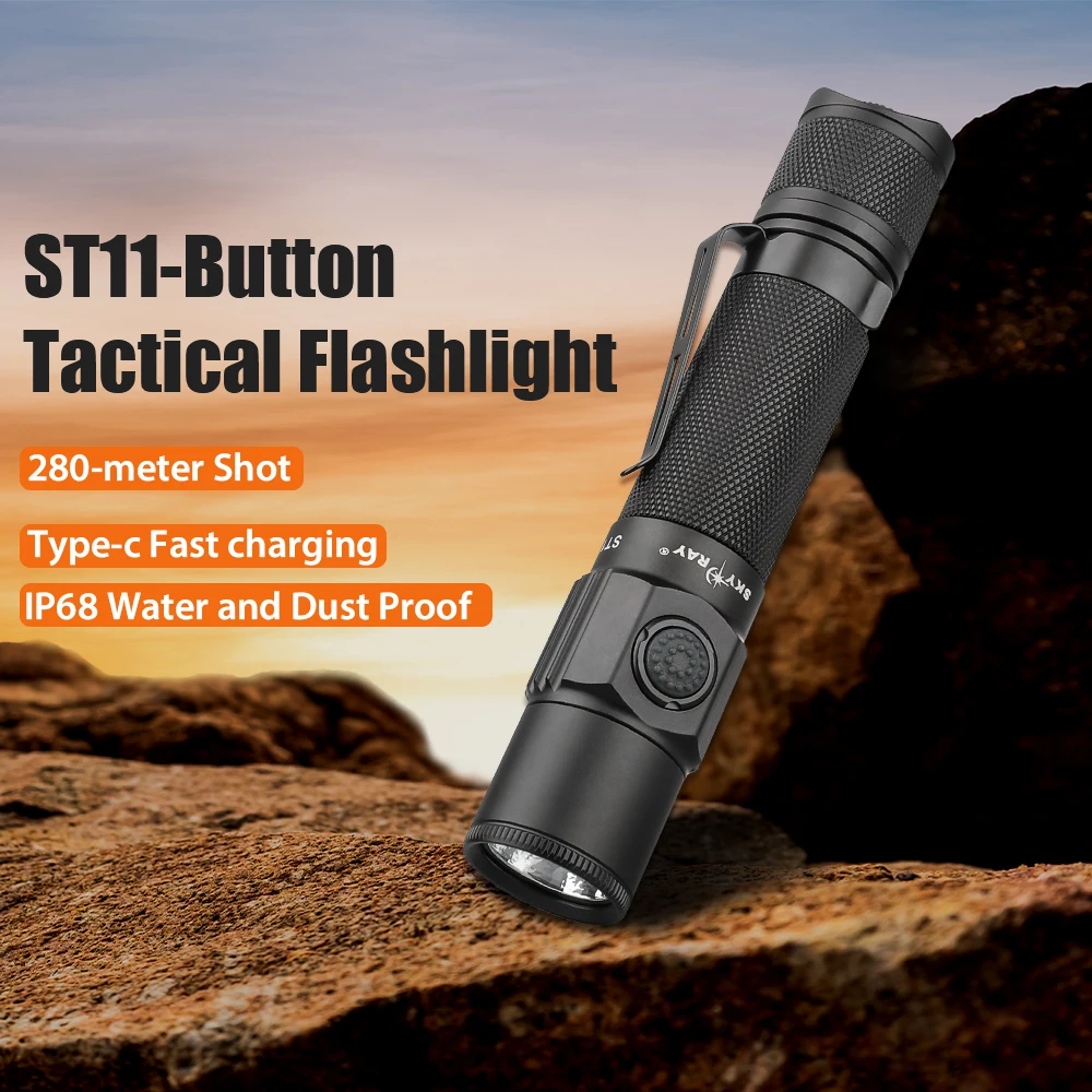 SKYRAY ST11 High power led flashlight 1850 lumen LED tactical flashlights rechargeable work lamp for Camping hunting Fishing