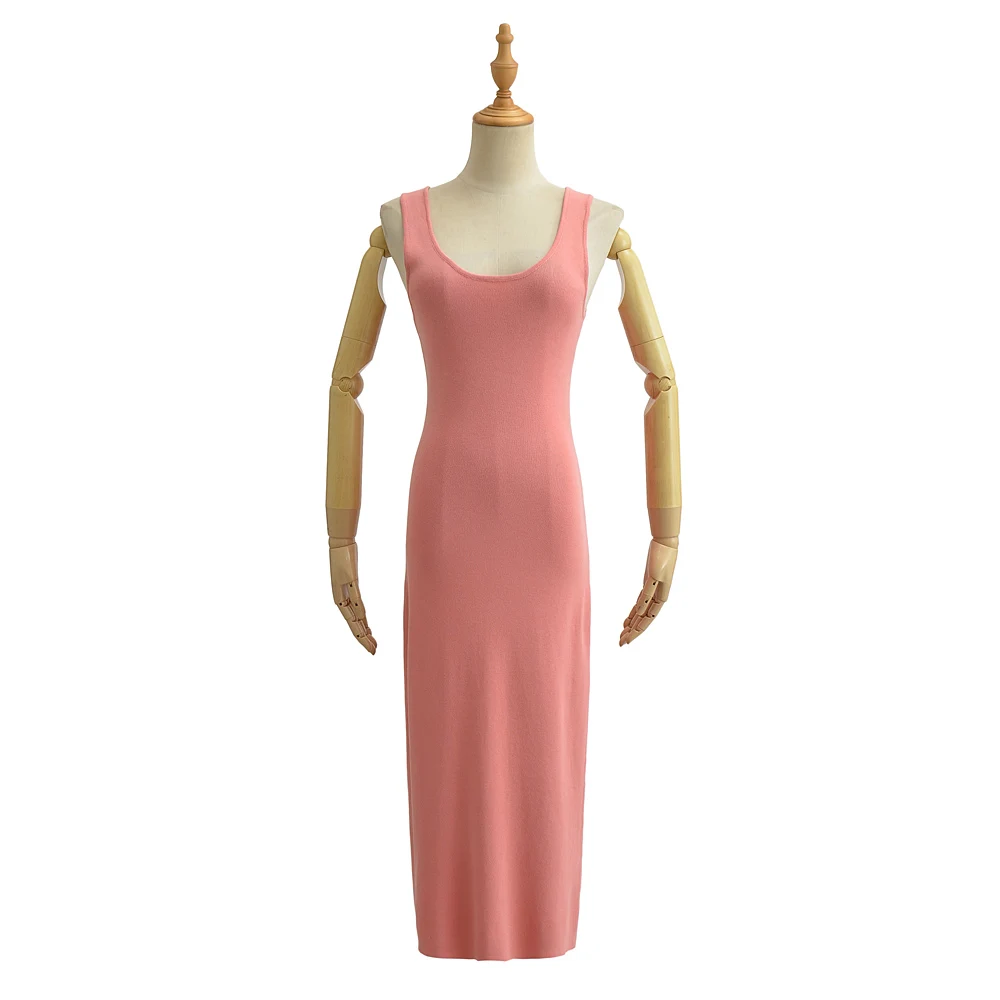 Vestido Midi informal de verano para mujer, traje elegante de punto vintage, color rosa y marrón, 2024