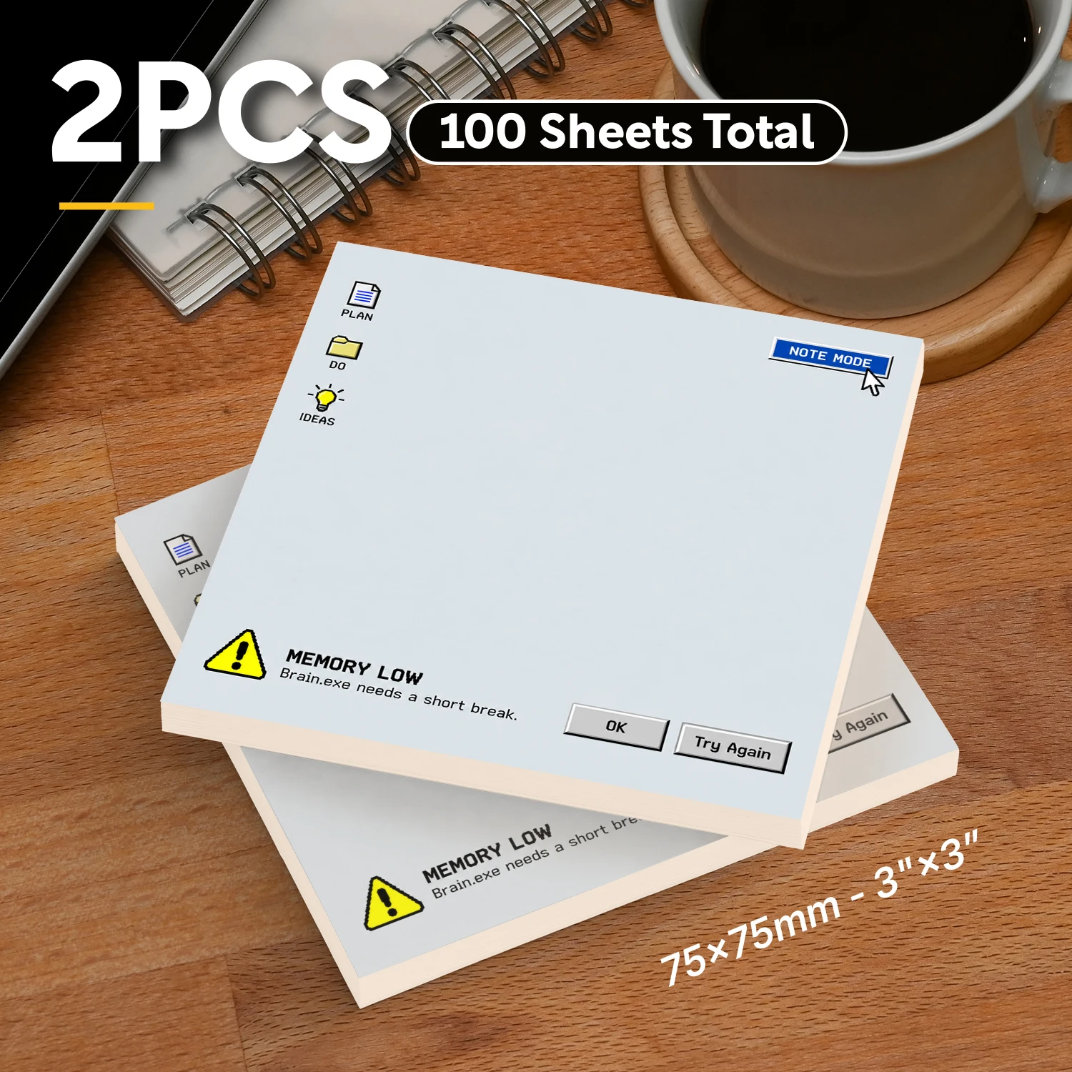 2PCS Funny Computer Sticky Notes 100 Sheets Memory Low Note Mode Memo Pads Writing Reminder Office School Stationery