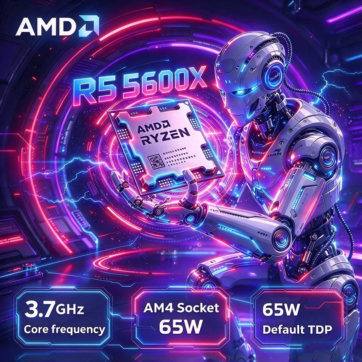 NOVO Processador AMD Ryzen 5 5600X, 6 Núcleos, 12 Threads, 4,6 GHz, AM4, 32 MB de Cache, 65 W, Alto Desempenho para PC Gamer e Escritório