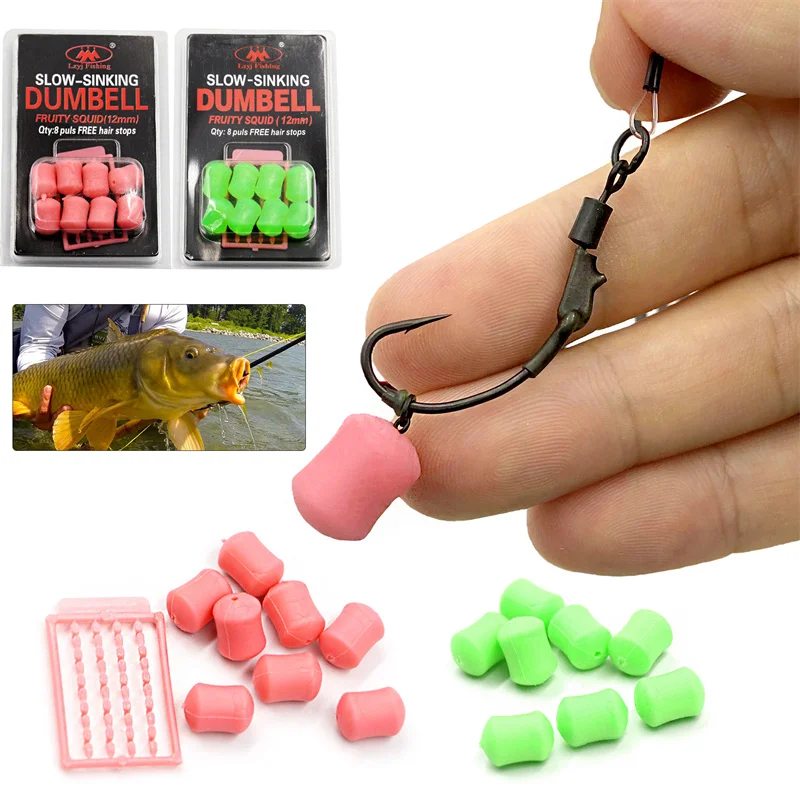 8pcs/pack 12mm Slow Sinking Fruit Square Flavor Fish Food Plastic Bait Dumbbell Float Carp Fishing Lures TPR Artificial Bait Set