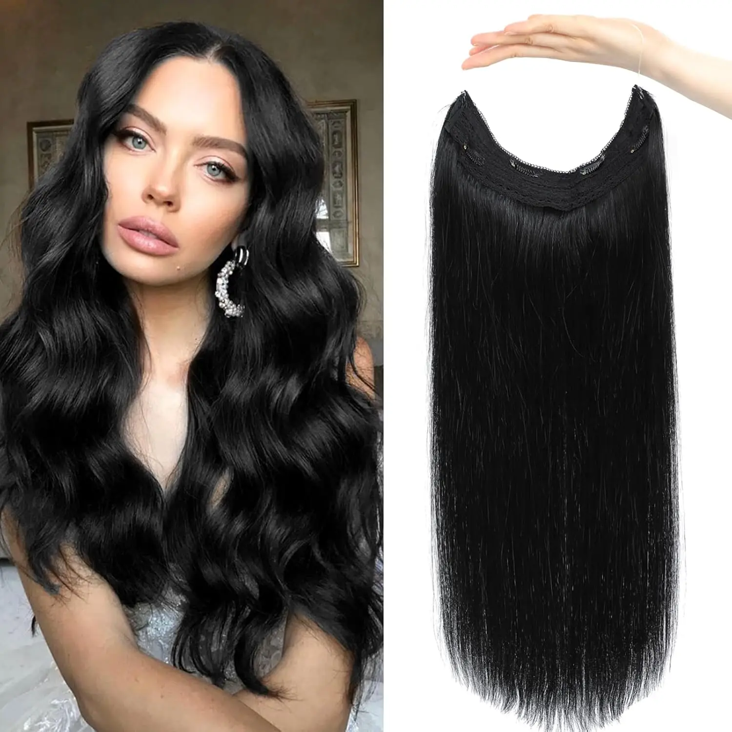 

Невидимые накладные пряди для женщин и девушек, легко устанавливаемые, из натуральных человеческих волос, 12-20 дюймов.