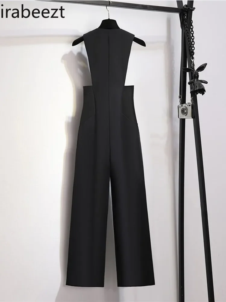 High-end Overalls for Women Autumn and Winter 2024 New Design Waist Slimming High Waist Wide Leg Suit Pants Jumpsuit