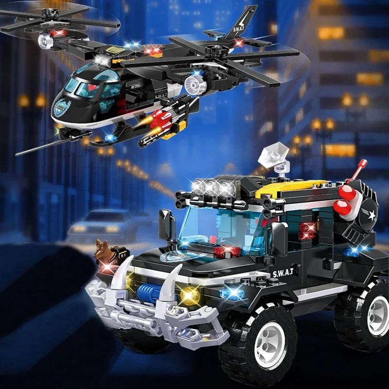 2 In 1 SWAT Transforming Mecha Car Building Blocks Military Series Plane Robot Model Bricks Toys For Kid Birthday Gift MOC