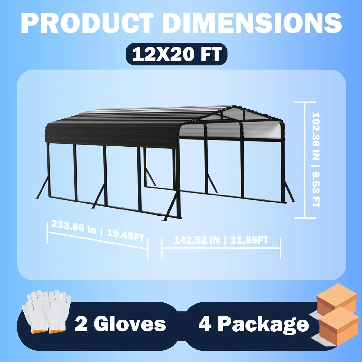 

12x20 FT Heavy Duty Metal Carport Reinforced Galvanized Weather Resistant Outdoor Canopy for Boat Car Truck Tractor, Custom