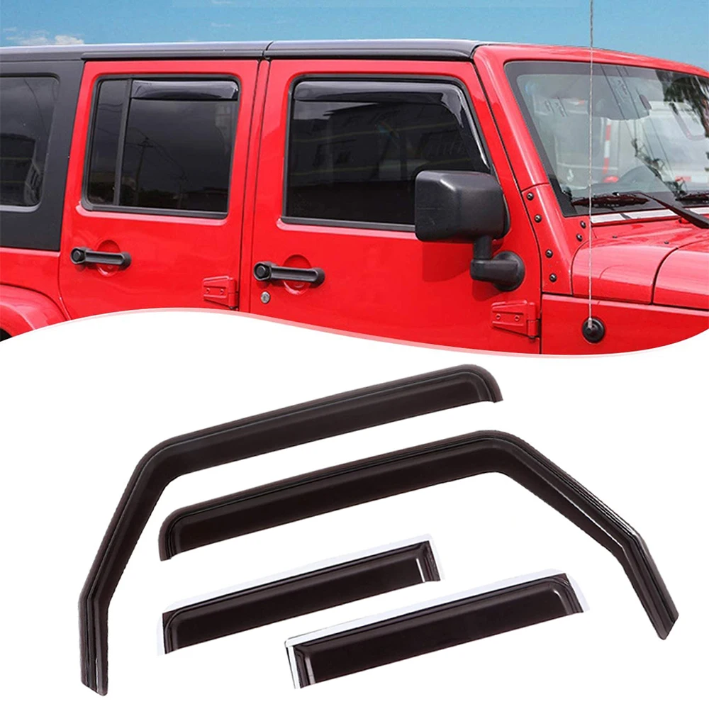 

Side Window Deflector Exterior Weather Shield Shelters Wind Rain Shade Visor Guard For Jeep Wrangler JK JL 2007-2023+ 4Door