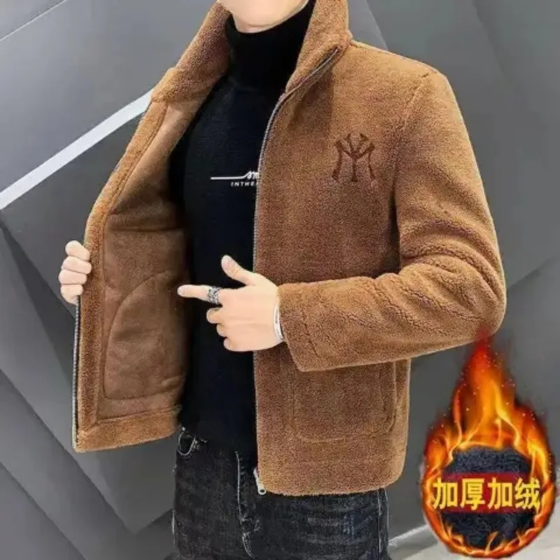 2024 New Hot Selling Autumn/winter Fashion Men\'s Imitation Lamb Wool Jacket With Collar Thick Wool Jacket Men\'s Top Coat