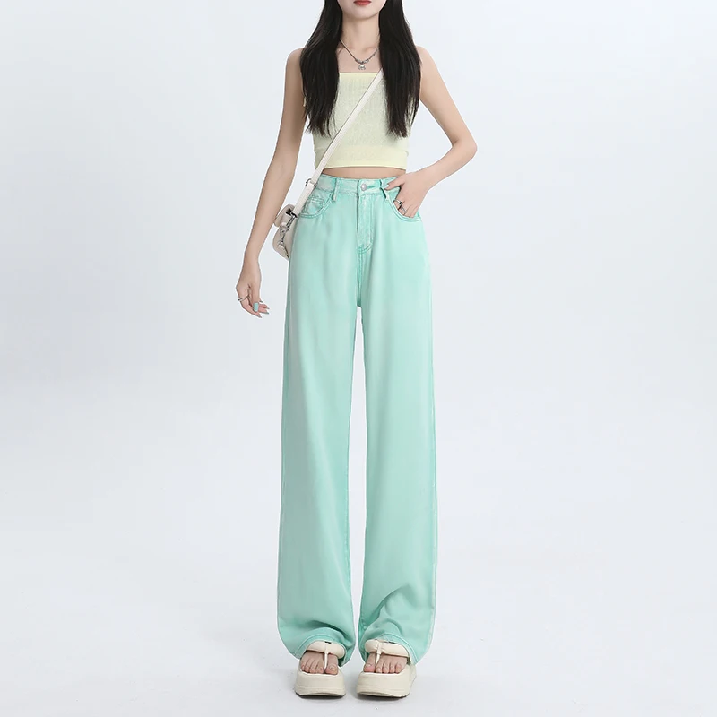 

Shascullfites Mint Mambo Lyocell Tencel Cool Denim Wide Leg Pants Women'S Drape Thin Summer Loose Ice Silk Ykk