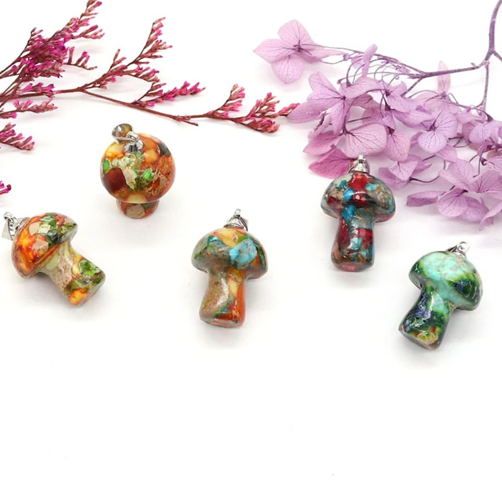 Versatile Iridescent Natural Emperor Stone Polished Mushroom-Shaped Single-Hole Electroplated Pendant DIY Jewelry Accessories