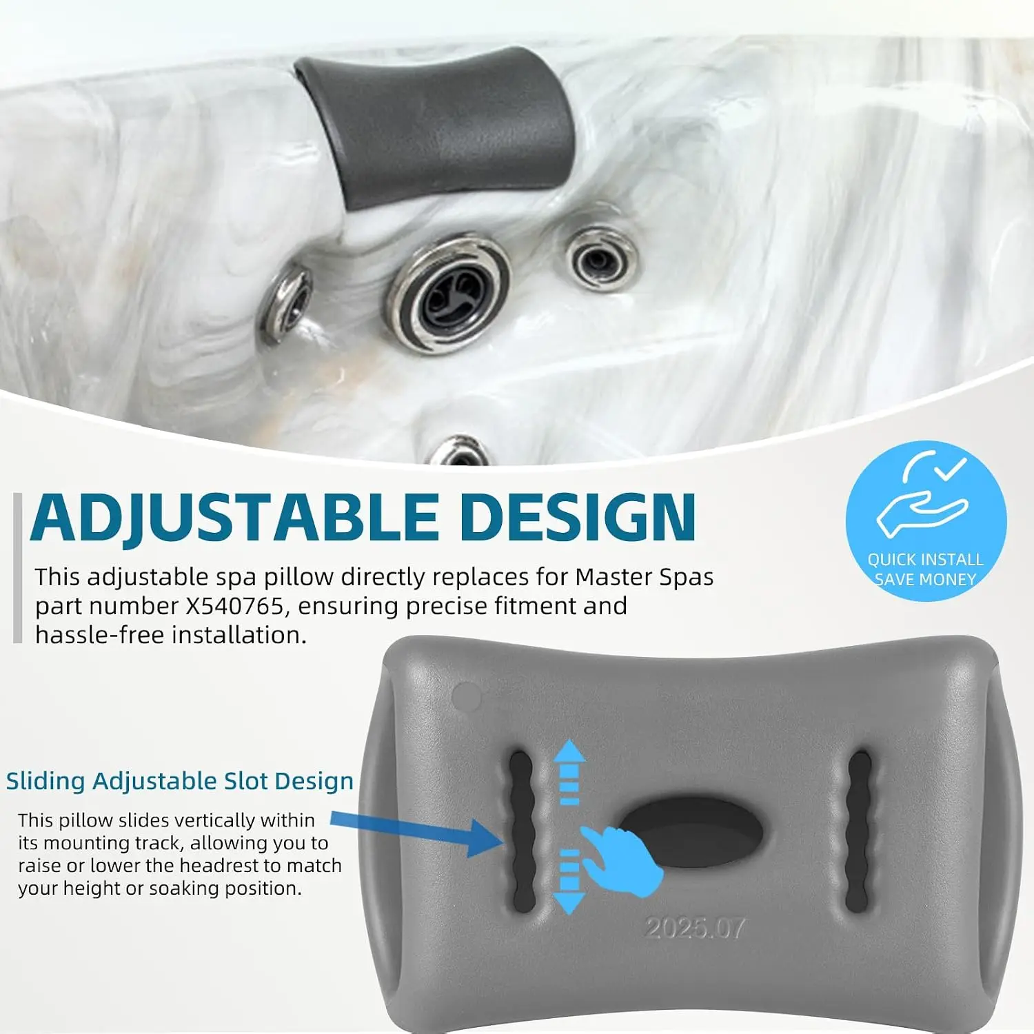 4er-Pack X540765 Spa-Kopfkissen, verstellbare Nackenstütze für Whirlpools der Master Spa Clarity Genesys Balance Precision Serie 2016+ – Detail 3
