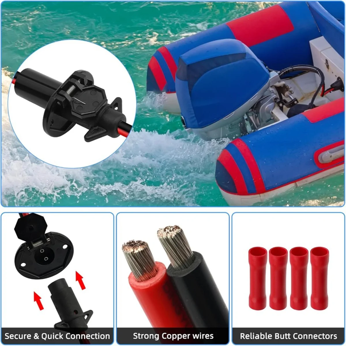 

SSR Trolling Motor Plug 12v/8 Gauge/2 Wire Trolling Quick Connector for Electric Boat Motor Electrical Trolling Plug Socket