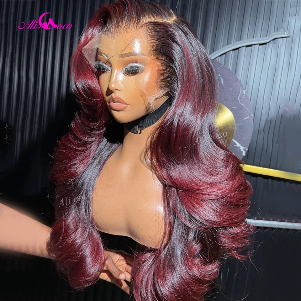 13X6 Ombre Black Burgundy 13X4 Lace Front Human Hair 1B/99J Body Wave 180 Density Lace Closure Wigs 5X5 Brazilian Pre Plucked