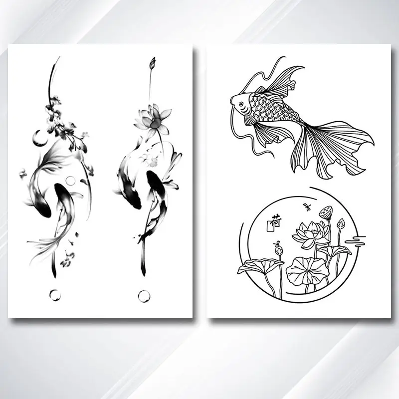 Herbal Koi Fish Tattoo Stickers for Women Man Arm Art Temporary Tattoos Waterproof Fake Tattoo Lasting Goldfish Tattoo Sticker