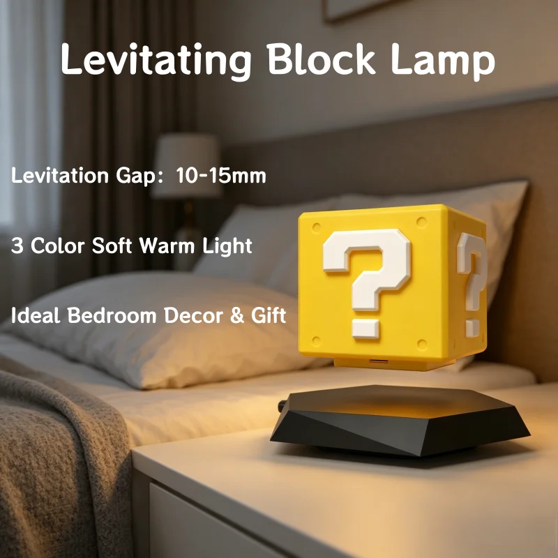 Auto Rotate Magnetic Floating Cube Lamp Adjustable Warm Light Desktop Decoration Creative Gift Night Lamp