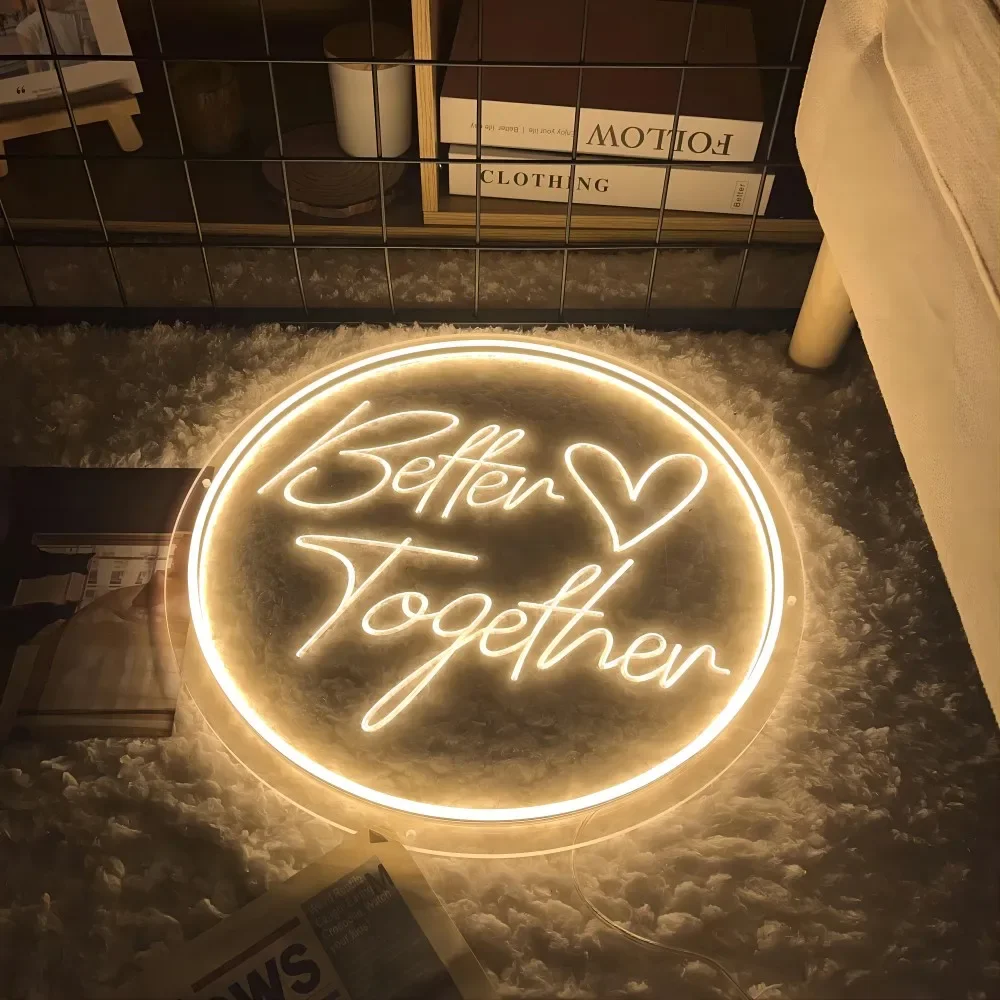 Better Together Neon Sign Carve personalizza su misura per la decorazione della stanza della festa nuziale decorazione della parete della luce al Neon a Led estetica