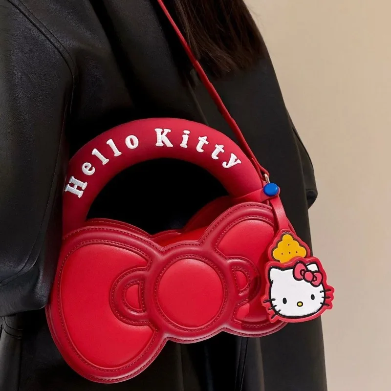 

MINISO Hello Kitty Kawaii Anime Cartoon Bow Handbag Large Capacity Commuting All-match Mobile Phone Bag Gifts for Girls Cute