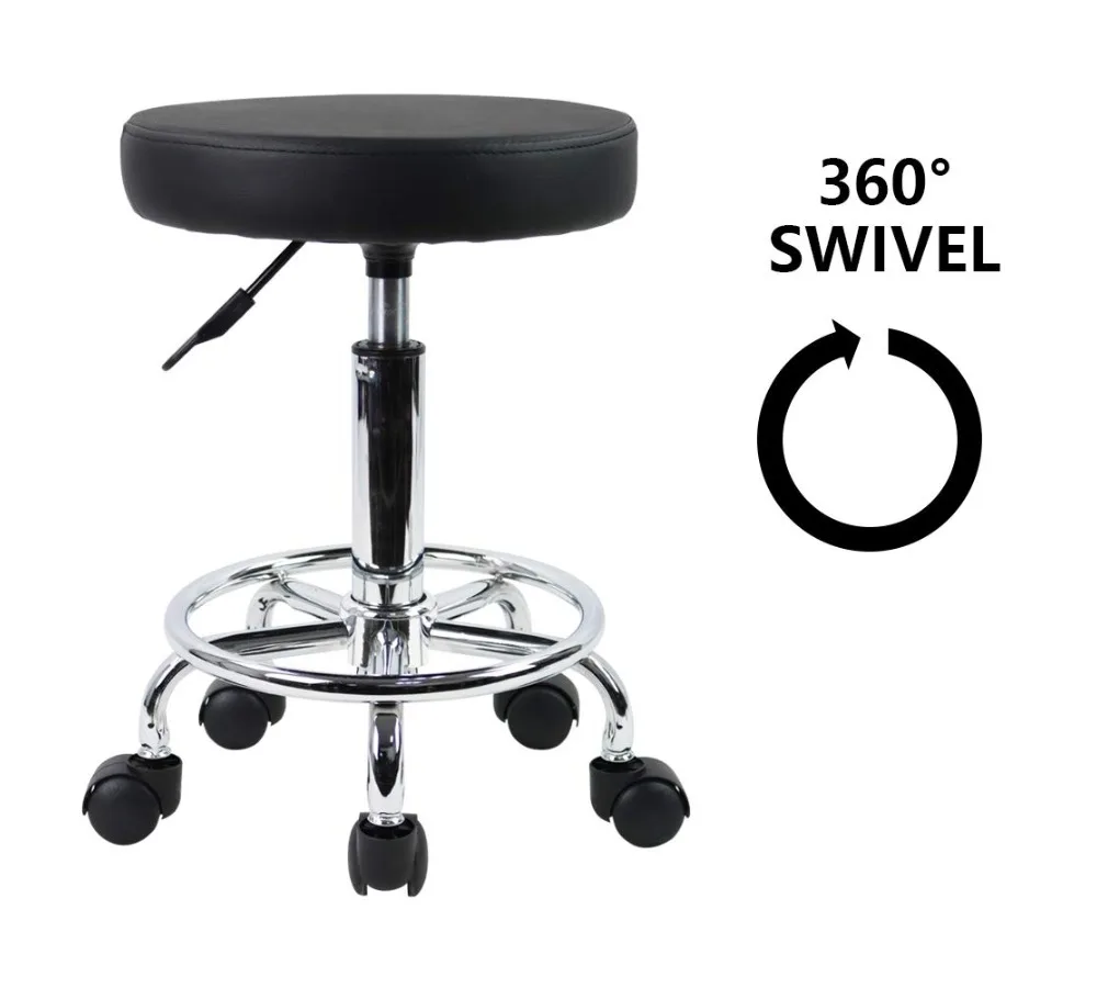 كرسي دوار من جلد البولي يوريثان مع مسند للقدمين لضبط الارتفاع في صالونات التجميل والمكتب باللون الأسود #4