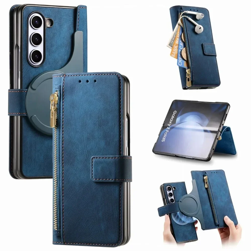 2 in 1 Detachable Zipper Cards Solt Wallet Phone Case for Samsung Galaxy Z Fold 6 5 4 3 Fold6 Fold5 Fold4 Fold3 5G Leather Cover