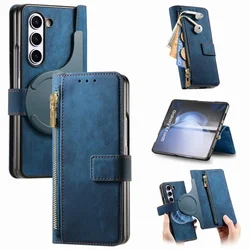 2 in 1 Detachable Zipper Cards Solt Wallet Phone Case for Samsung Galaxy Z Fold 7 6 5 4 3 Fold7 Fold6 Fold5 Fold4 Leather Cover