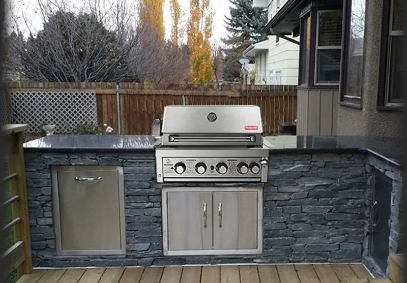 Built-in barbecue 304 stainless steel inlaid garden kitchen barbecue table outdoor villa courtyard
