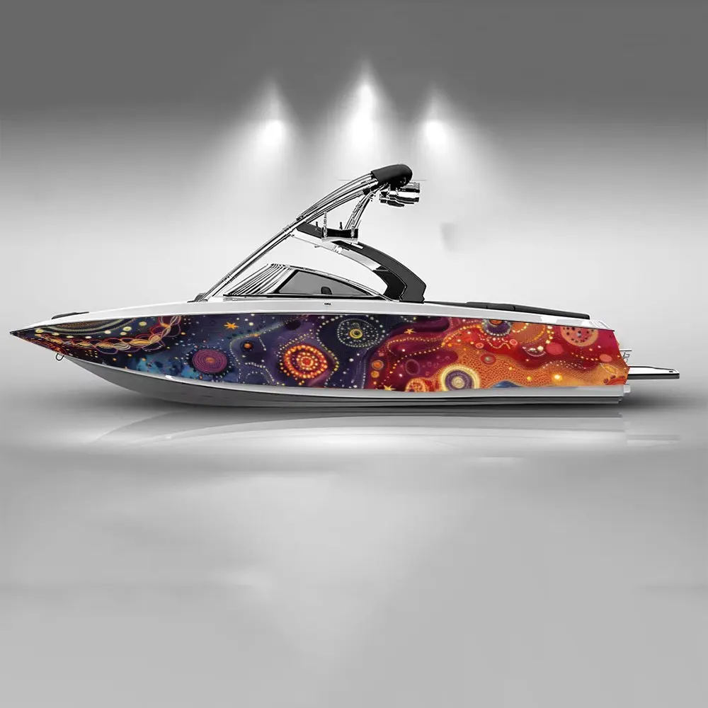 Colorful Tribal Wave Point Circle Beautiful Boat Sticker Vinyl Ship Pontoon Deck Boat Fishing Decorative Pontoon Boats Decal