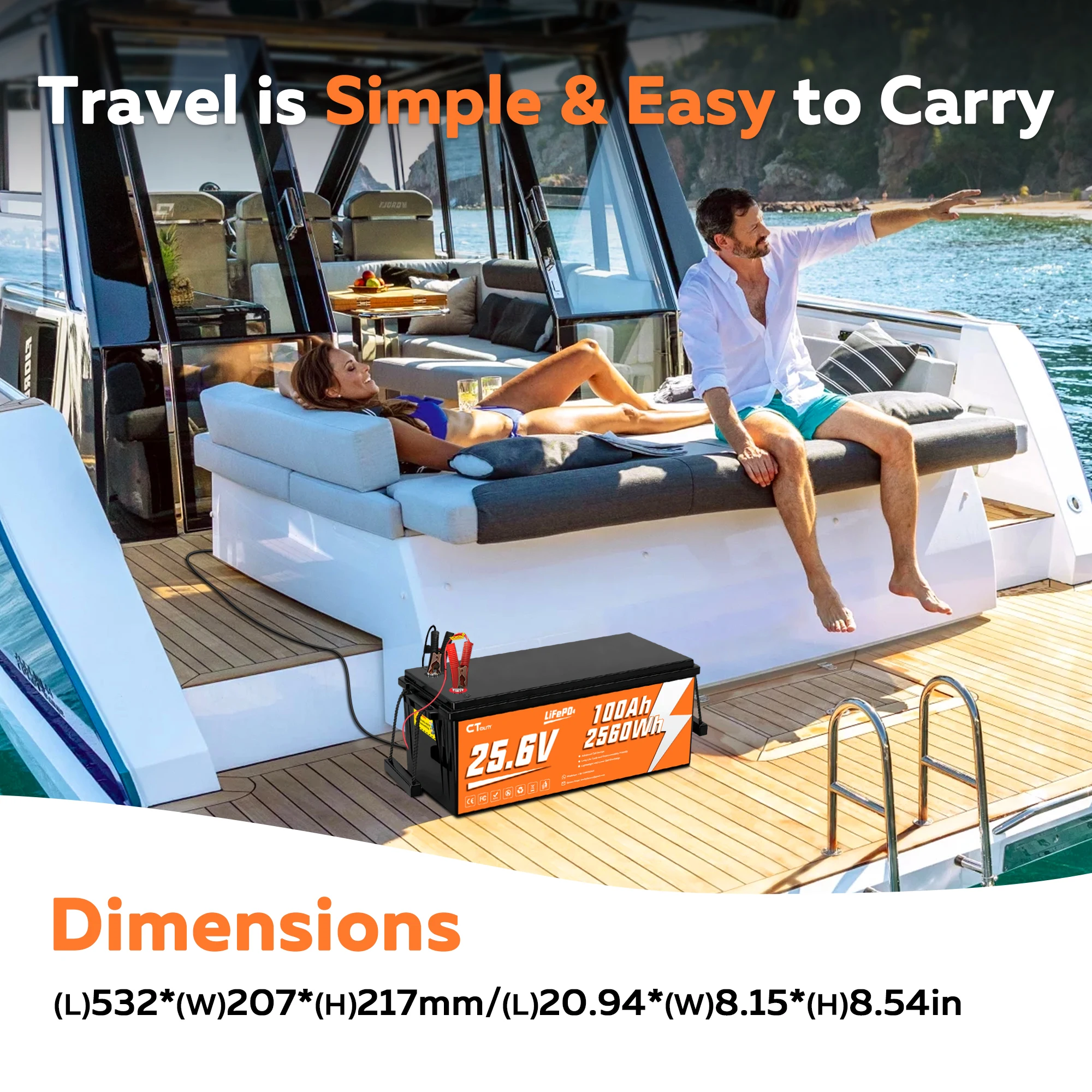 CTOLITY CT100-25 25.6V 100Ah 2560Wh LiFePO4 بطارية مدمجة 100A BMS A الصف خلايا ماكس 2560W 4000 + دورة مولد الطاقة الشمسية RV