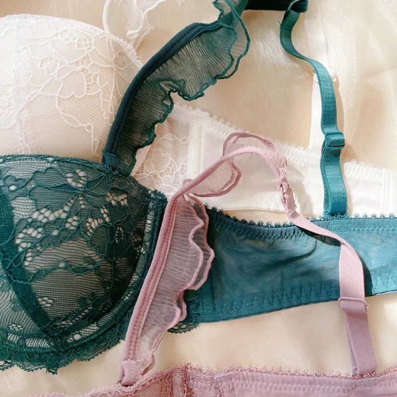 2 Pieces Sexy Lace Bra Set Women Embroidery Underwear BC Cup Padding Push Up Brassiere Comfortable Lingerie Panties Intimates